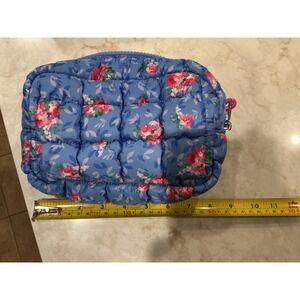 Pink Lily Quilted Floral Print Makeup Cosmetic Bag‎ Travel Pouch